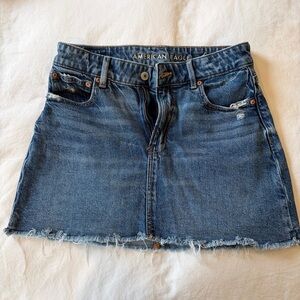 American Eagle Outfitters Distressed Dark Blue Denim Mini Skirt